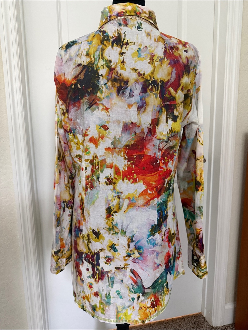 Georg Roth Los Angeles Watercolor Floral Cotton Tunic Top M Artsy Boho - Picture 3 of 8